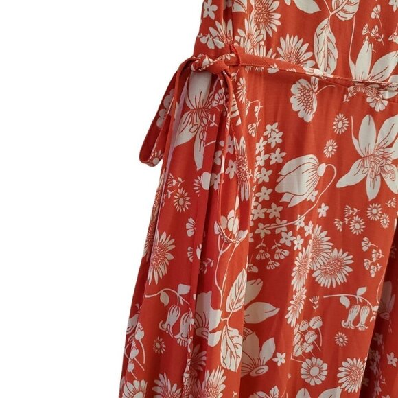 Urban Outfitters Dress Small Orange Daphne Wrap Midi Floral V-Neck Boho Summer - Picture 7 of 10